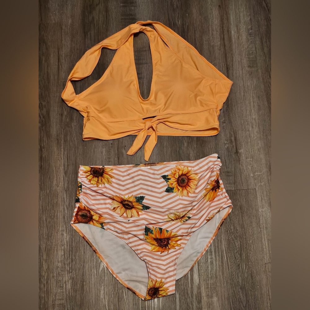Sunflower Print Bikini Set - Orange